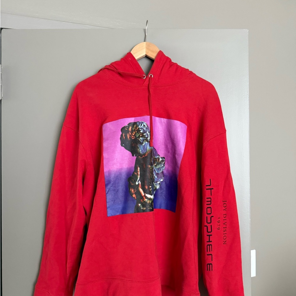 Red RAF Simons Joy Division Hoodie with Graphic Print